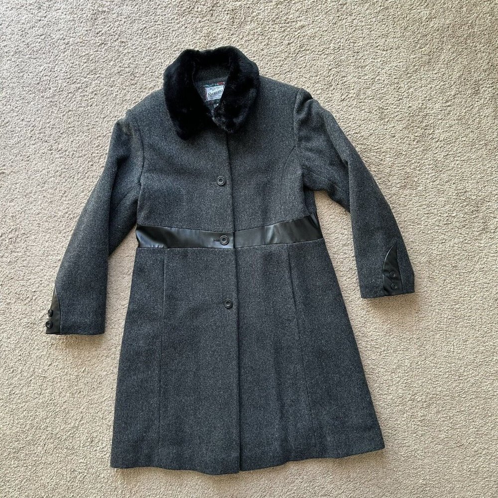 Rothschild Jacket Womens 16 Wool *Flaw* Button Close Pea Coat Faux Fur Accents